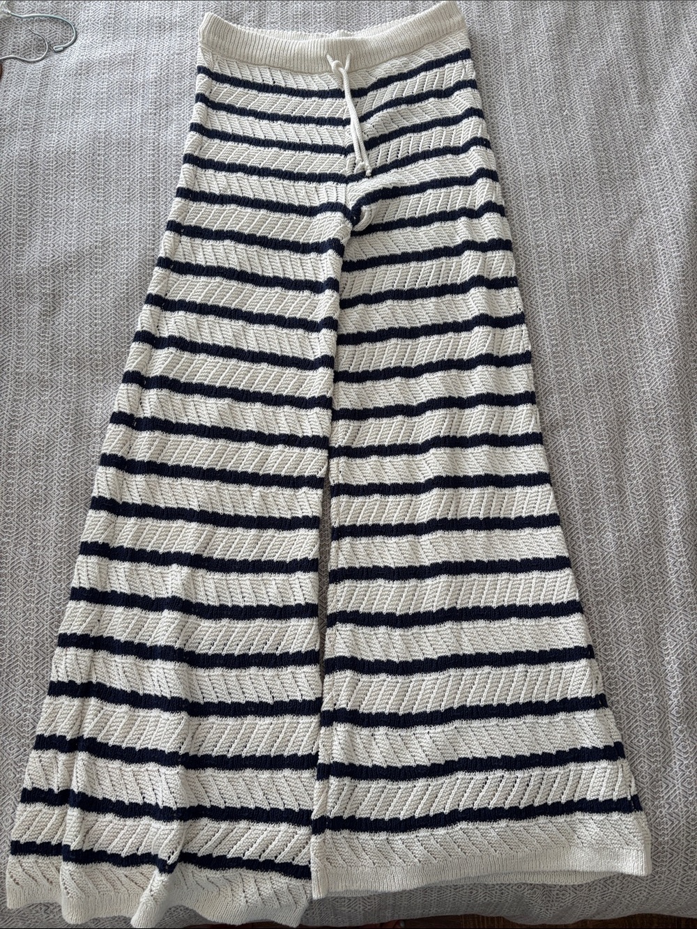 Striped Crochet  Wide-Leg Pants - Navy & Cream